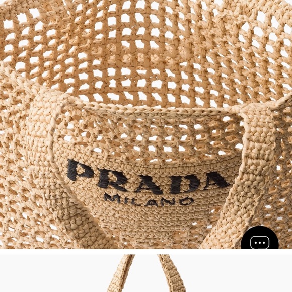 Prada Tan Crochet Tote with Black Logo - Picture 3 of 7